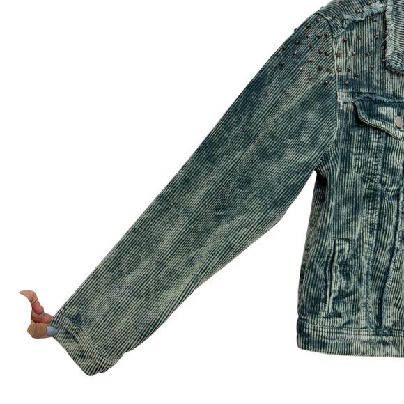 POL Clothing 100% Cotton corduroy studded jacket green blue wash women's size M - Picture 6 of 9